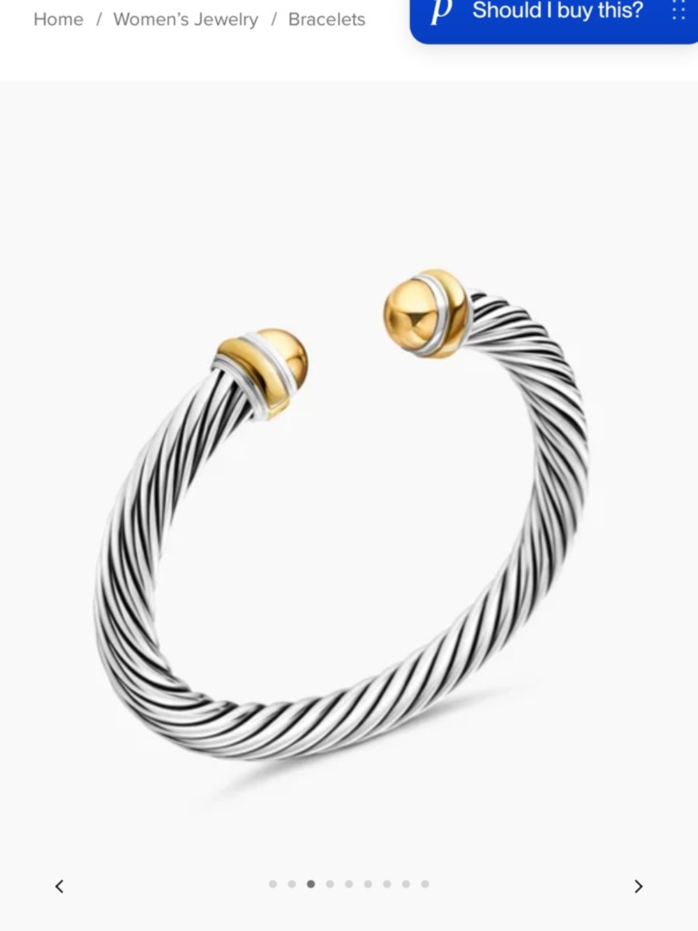 David Yurman Twisted Cable Open Cuff Bracelet in Silver and Gold